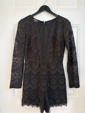 bebe Black Long-Sleeve Lace Romper